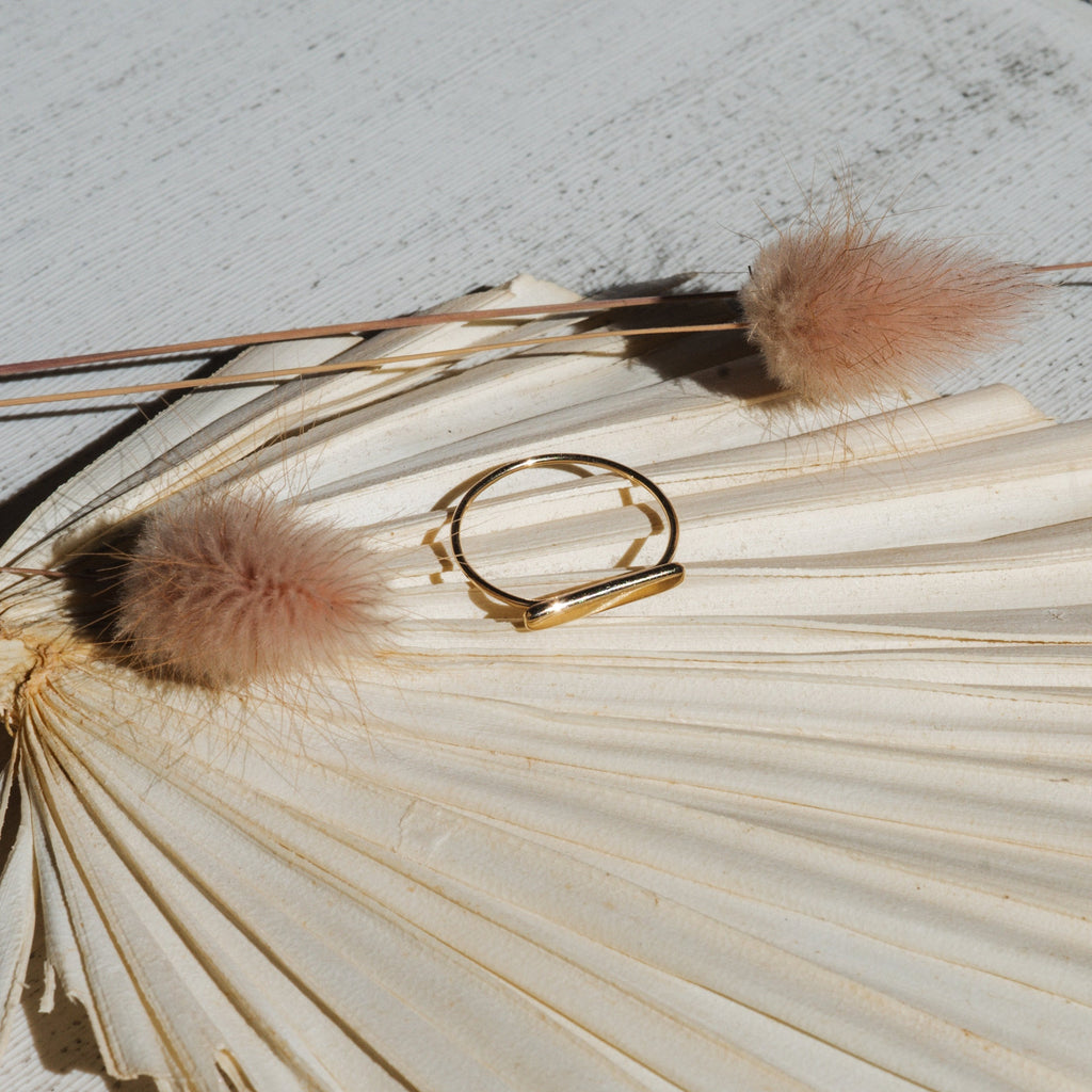 Minimalist handmade 14k solid gold ring with gold bar