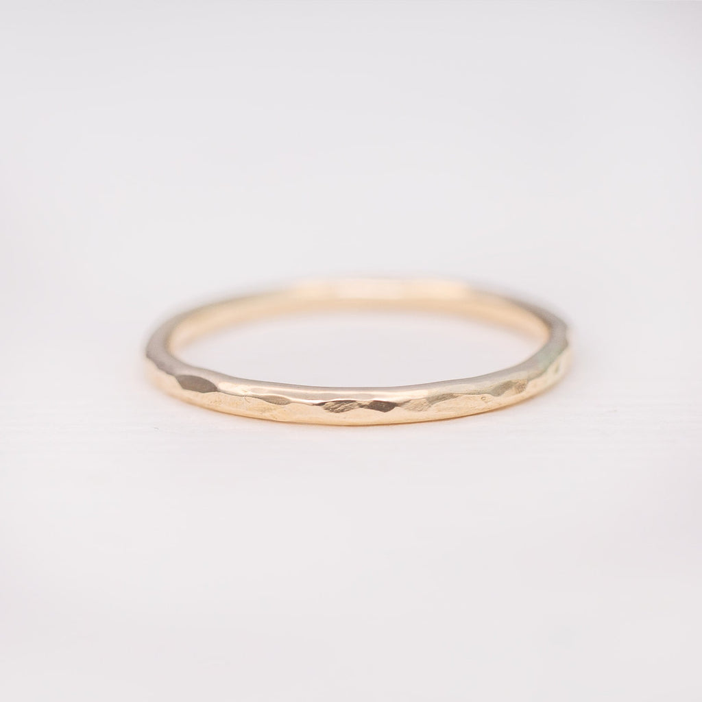 Minimalist handmade 14k solid gold hammered stacking ring
